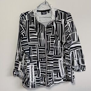 Onque Casuals Full Zip Jacket black and white geometric print